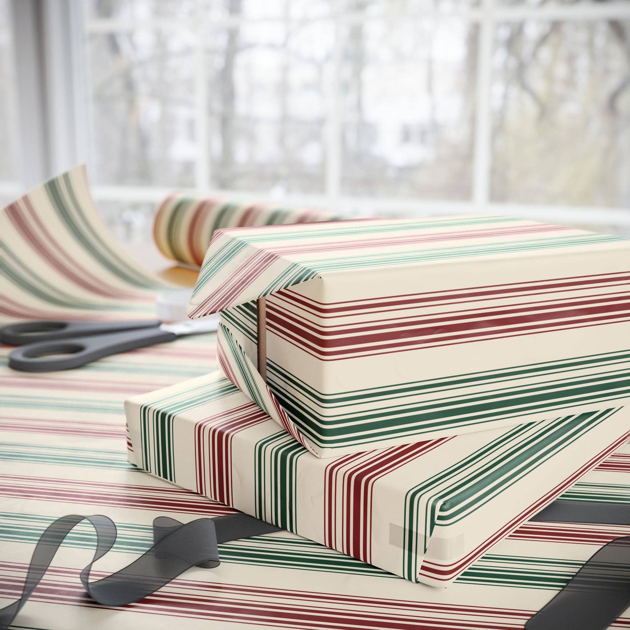 Lokipawz - Wholesale Wrapping Paper Roll - Festive Red & Green Striped Wrapping Paper11