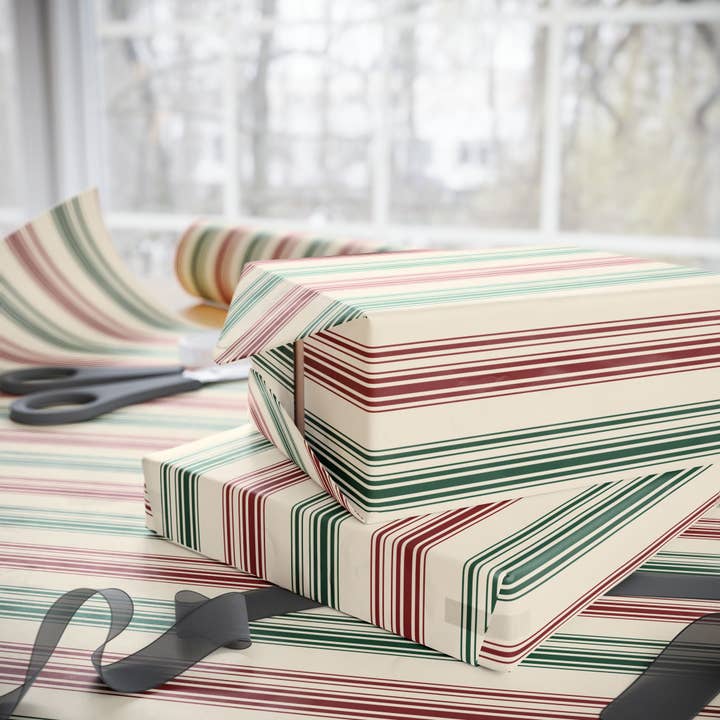 Lokipawz - Wholesale Wrapping Paper Roll - Festive Red & Green Striped Wrapping Paper11
