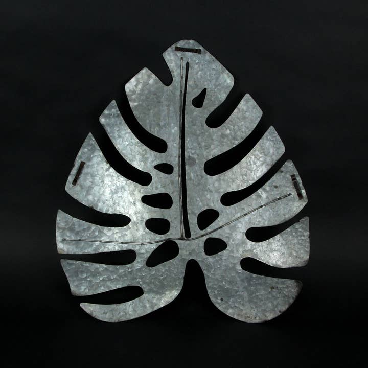 Zeckos – wholesale Dimensionell/3D-väggkonst – Set med 2 åldrade galvaniserade Monstera Leaf Wall Decor-16 & 24 tum3