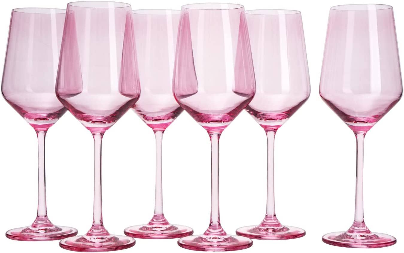 The Wine Savant /  Khen Glassware - Wholesale Wine Glass - Set of 6 Pink Blush Colored Wine Glasses - 12 oz Hand Blown1