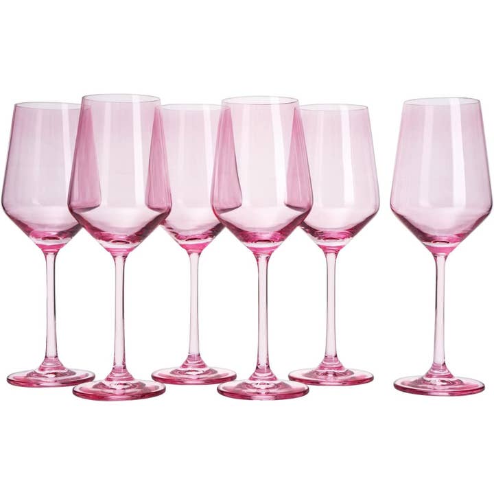 The Wine Savant / Khen Glassware - Wholesale Wine Glass - Set of 6 Pink Blush Colored Wine Glasses - 12 oz Hand Blown1