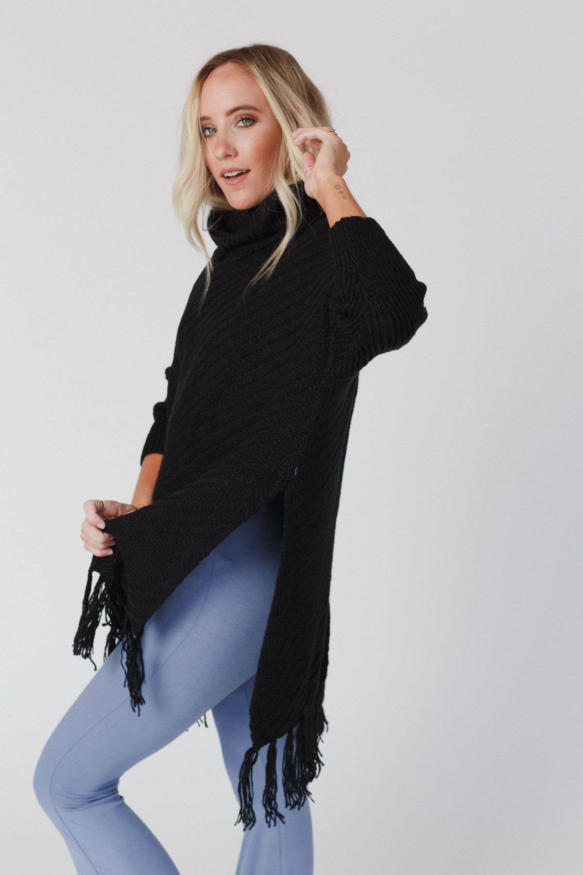Three Bird Nest - Wholesale Poncho - Women's - Paloma Poncho Sweater - Black4