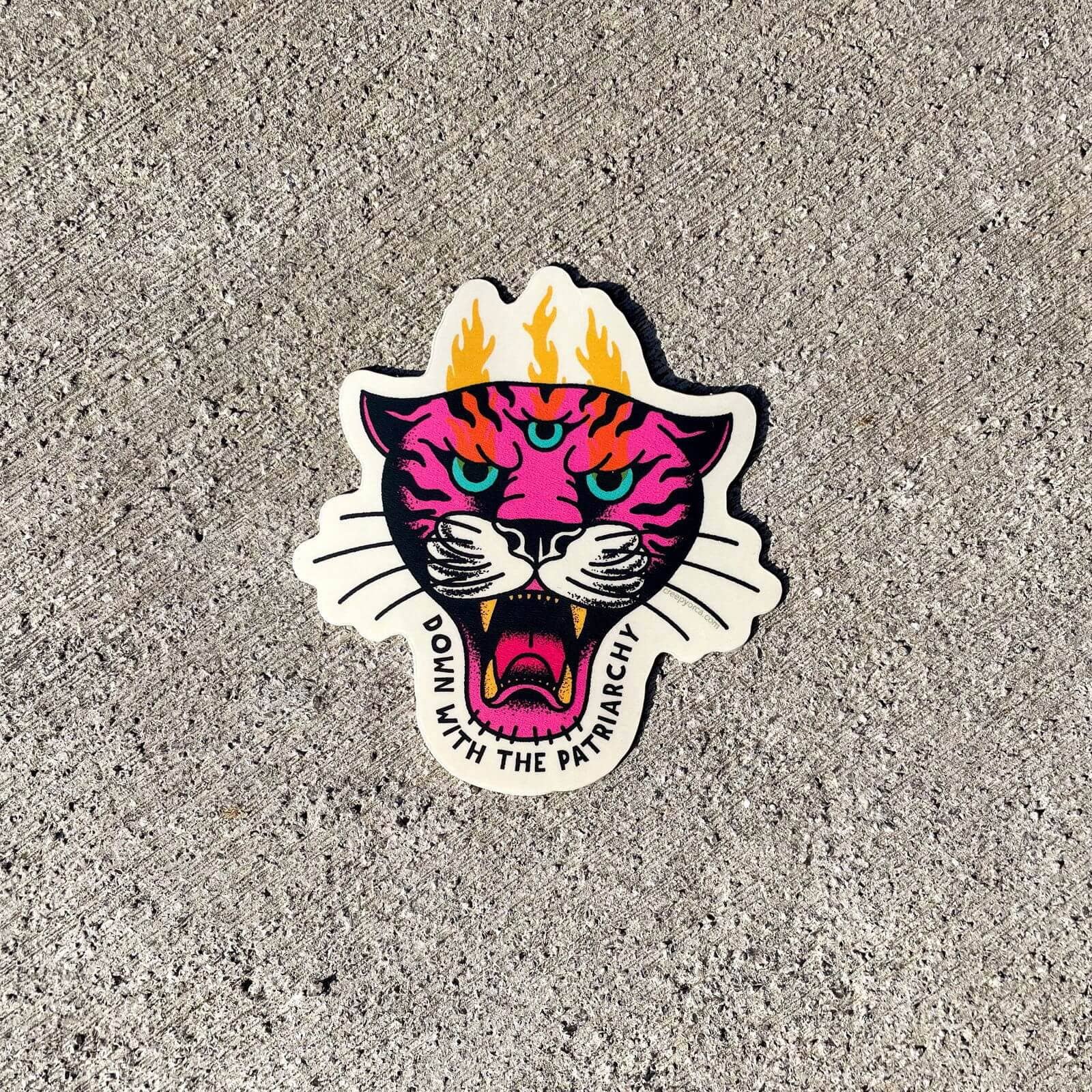 Creepy Orca Supply Company - Wholesale Sticker - Down With The Patriarchy Tiger Die Cut Sticker5