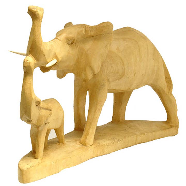 Animaux sauvages avec bébé - Art en bois sculpté à la main pour la vente par Stoneage Arts Inc