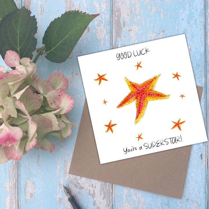 'Good luck. You're a superstar!' Starfish card for wholesale by Utterly Conkers