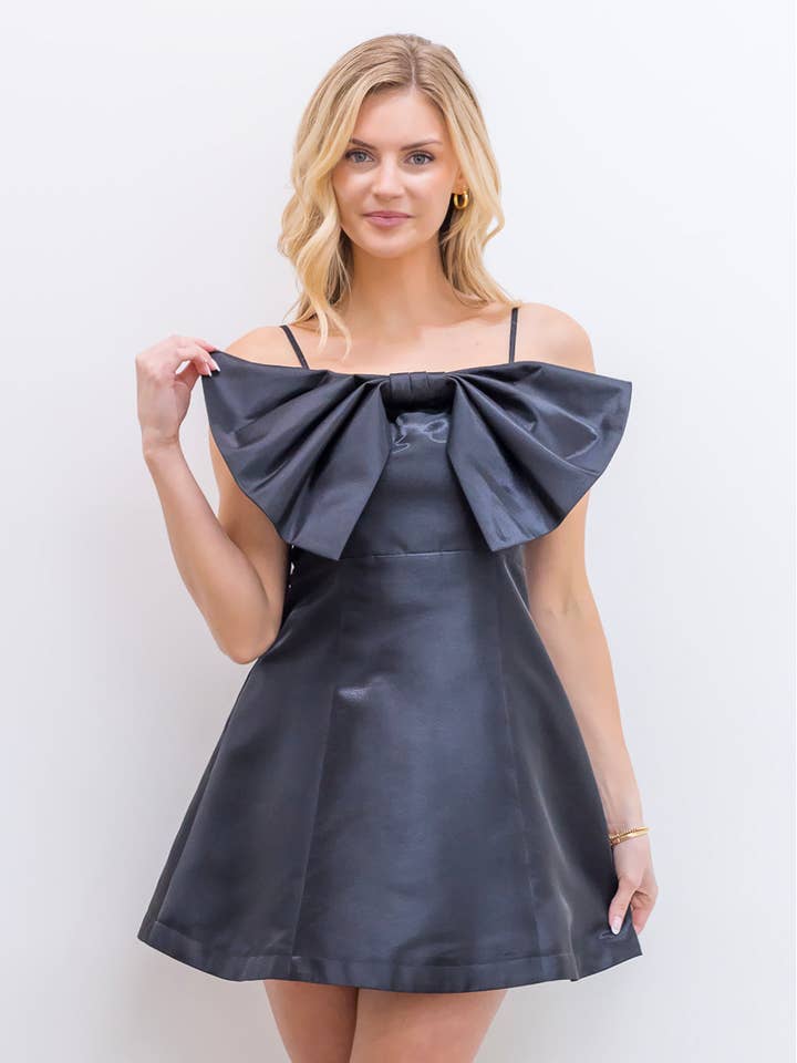 TD4034T-Spaghetti Strap Fit & Flare Big Bow Cocktail Dress for wholesale by Taelynn