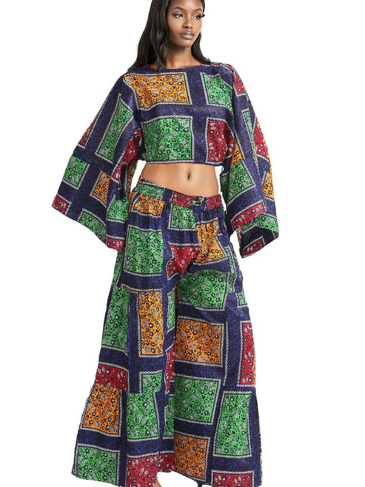 Conjunto Coordinado de Manga Acampanada de Retazos APS-25089-270 para venta al por mayor de Advance Apparels