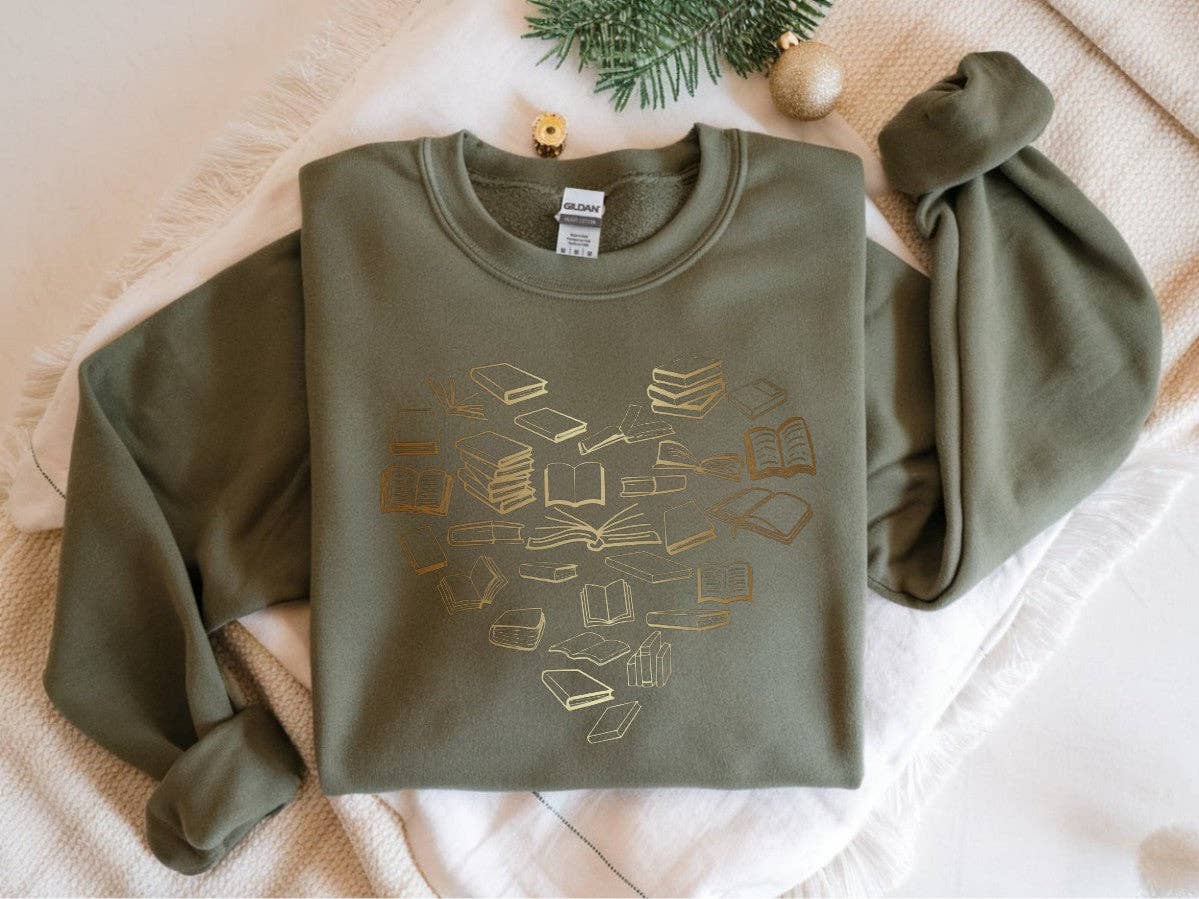 The Obstinate Octopus - Vente Sweat-shirt à imprimés – femme - Sweatshirt « Golden Bronze Ombre Book Heart » pour lecteurs6