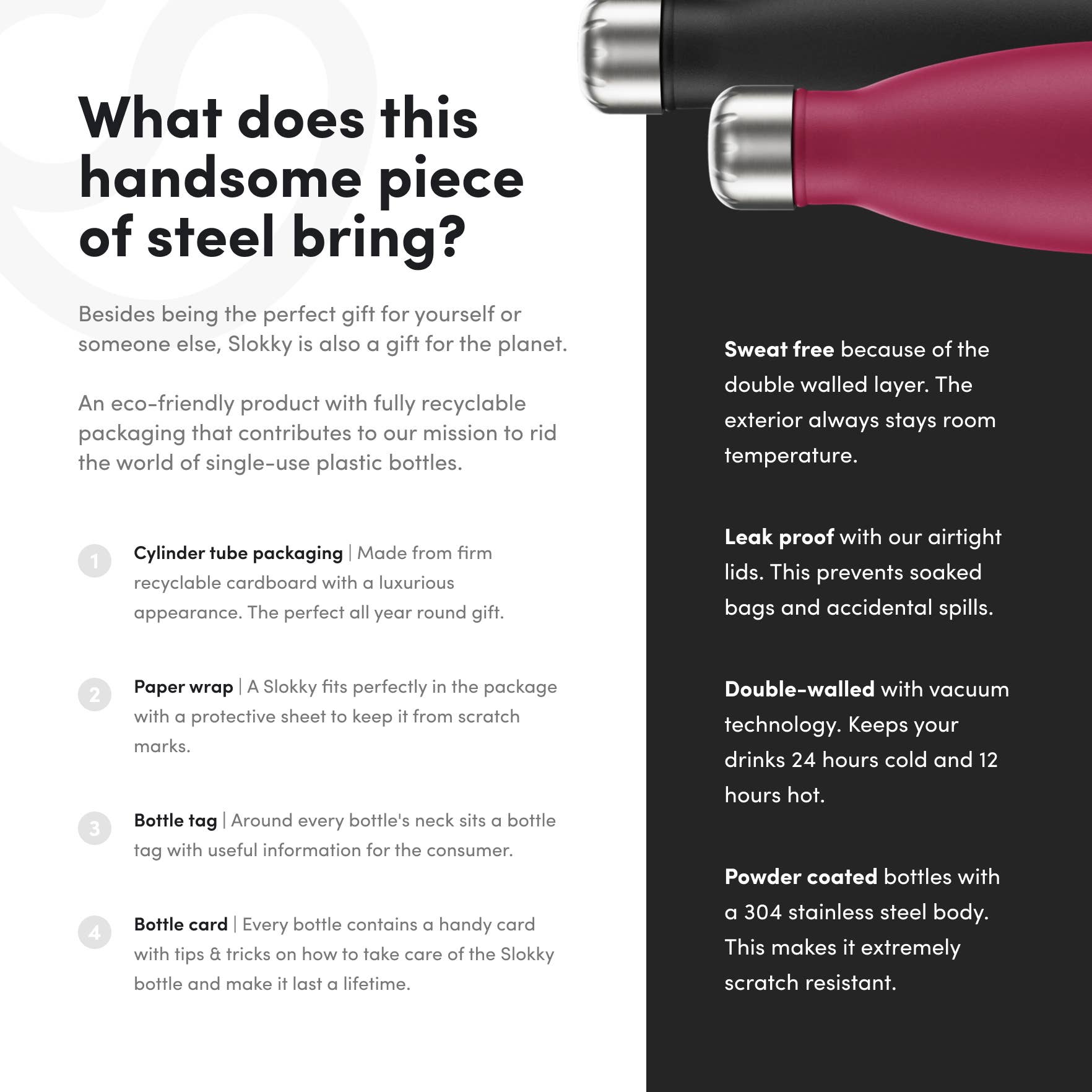 Slokky - Vente Bouteilles d'eau - Bouteille thermos rose mat, couvercle et mousqueton - 500 ml5