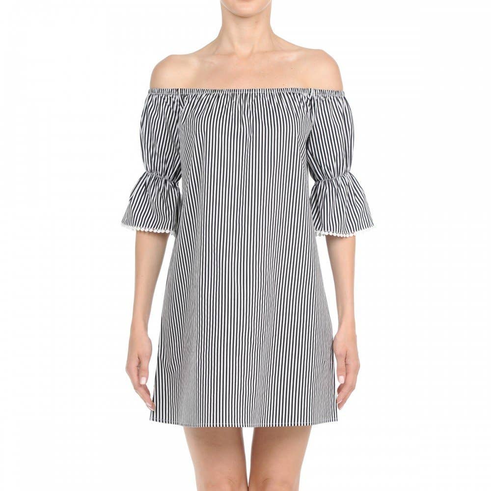 Paperdoll – Engroshandel Kjole - Dame – STRIBET POPLIN OFF VÆVET MINI KJOLE0