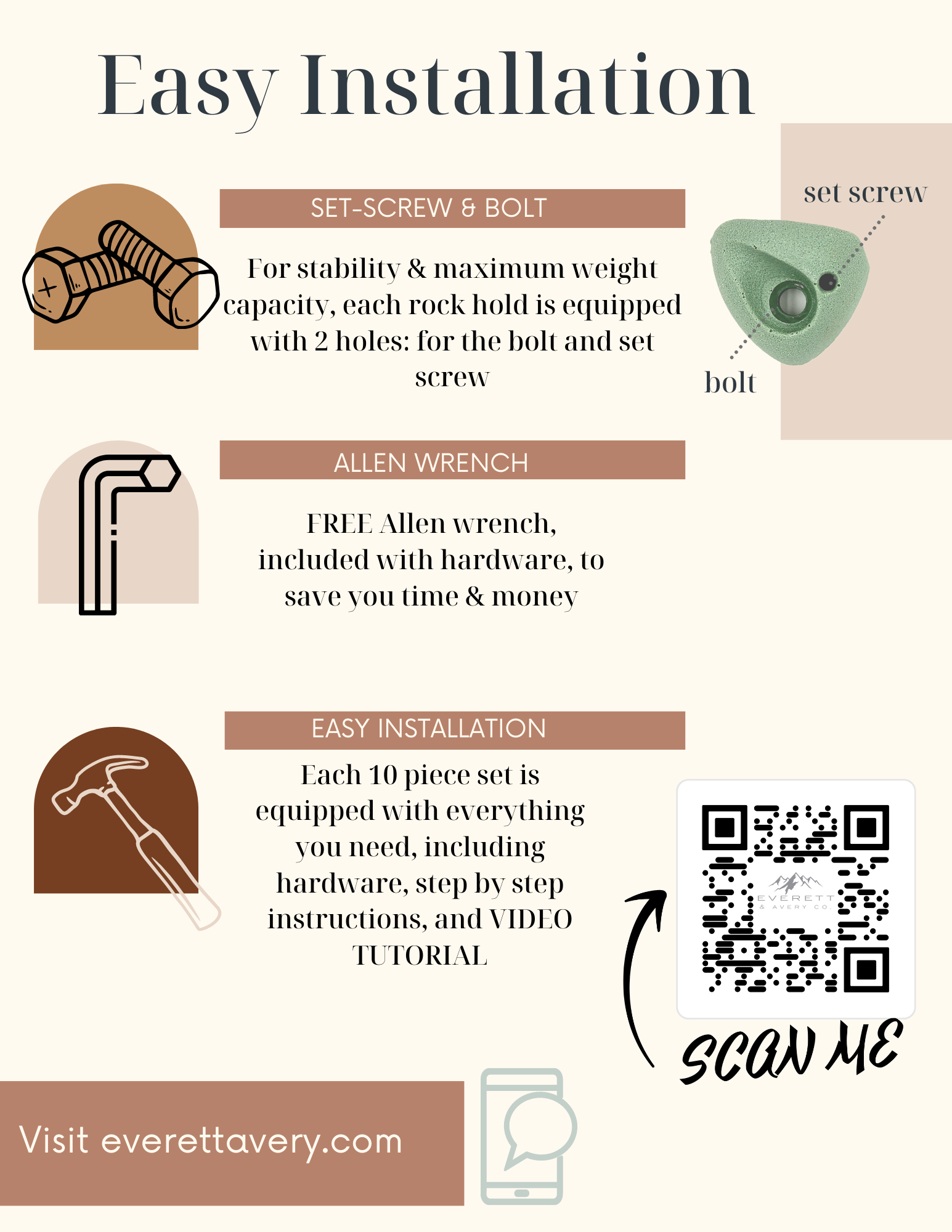 Jordens toner Everett & Avery Company Premium bergsklättringshållare (jordtoner) för wholesale på Faire6