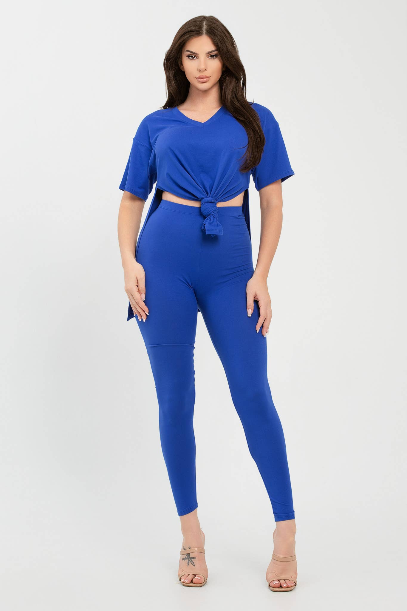 Julia by LoveJ - Wholesale Top & Pant Set (NOT Loungewear) - Women's - V Neck Side Slits Basic Top And Leggings Set29