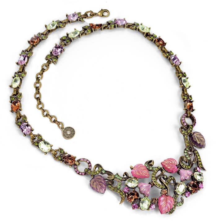 Collar y Pendientes de Hojas de Vidrio Satinado N671|E1203 para venta al por mayor de Sweet Romance Jewelry