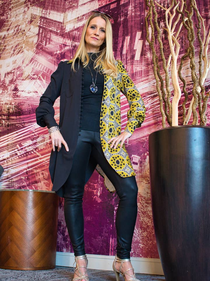 Jama Long Sleeve Shirt (Black & Yellow) for wholesale by Yeli Bana