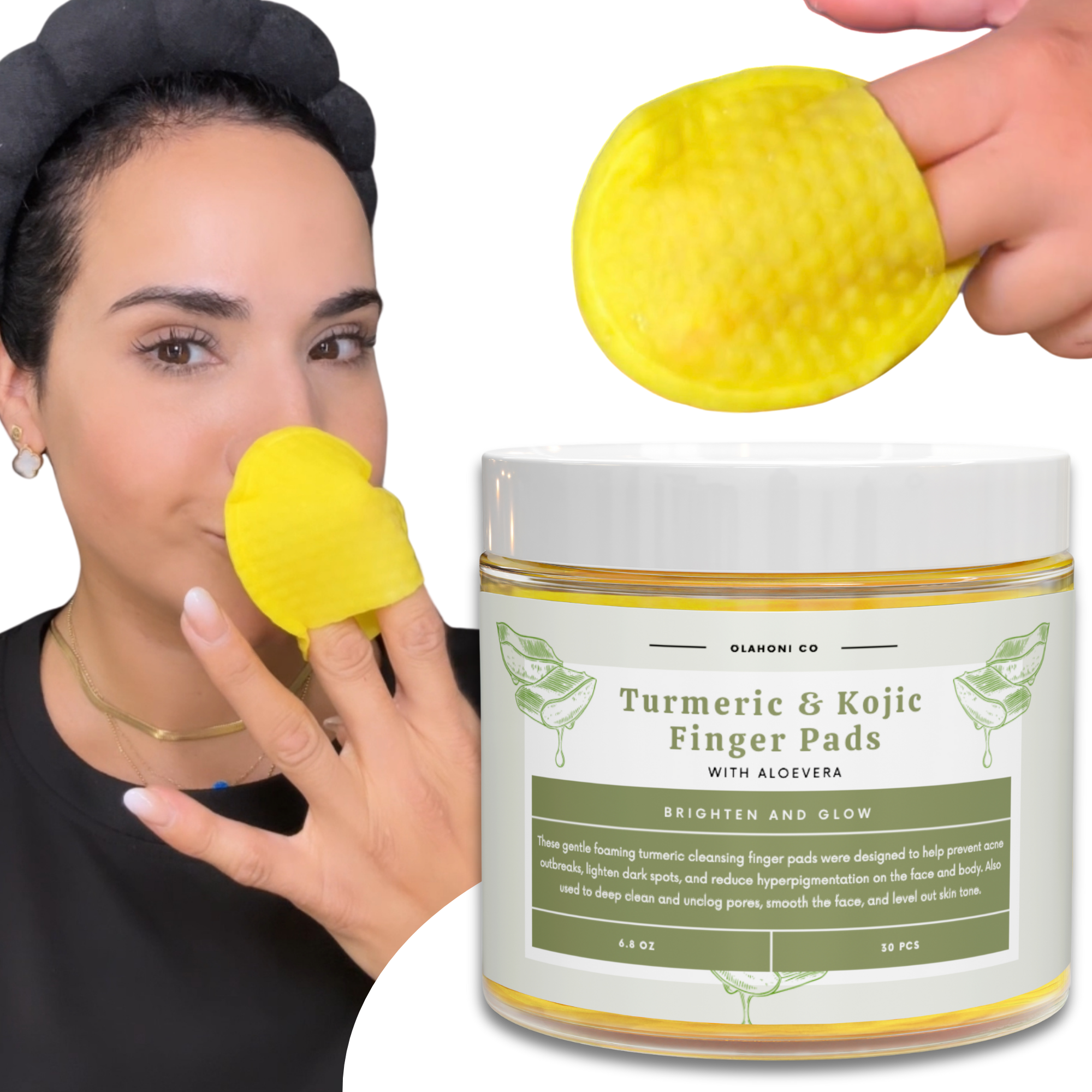 Olahoni Co - Wholesale Facial Cleanser - Thick Turmeric & Kojic Acid Finger Pads (30 Count)1