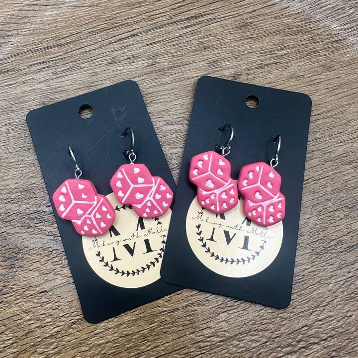 Heart Dice Polymer Clay Earrings for wholesale by Making with Molli