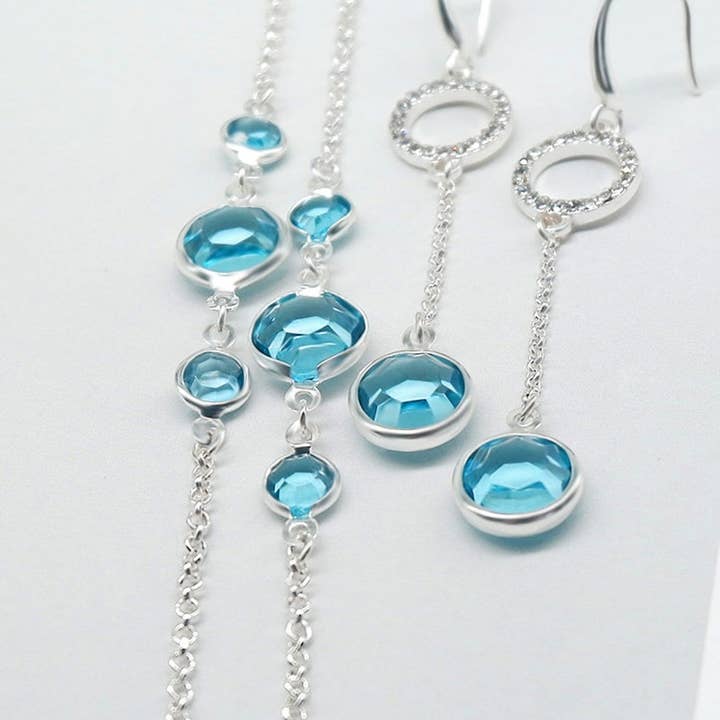 Anastasia Aquamarine Blue Crystal Bohemian Earring and Necklace Set-CZ Pendant -Wedding-Bridal Gift for wholesale by TiaraBleu