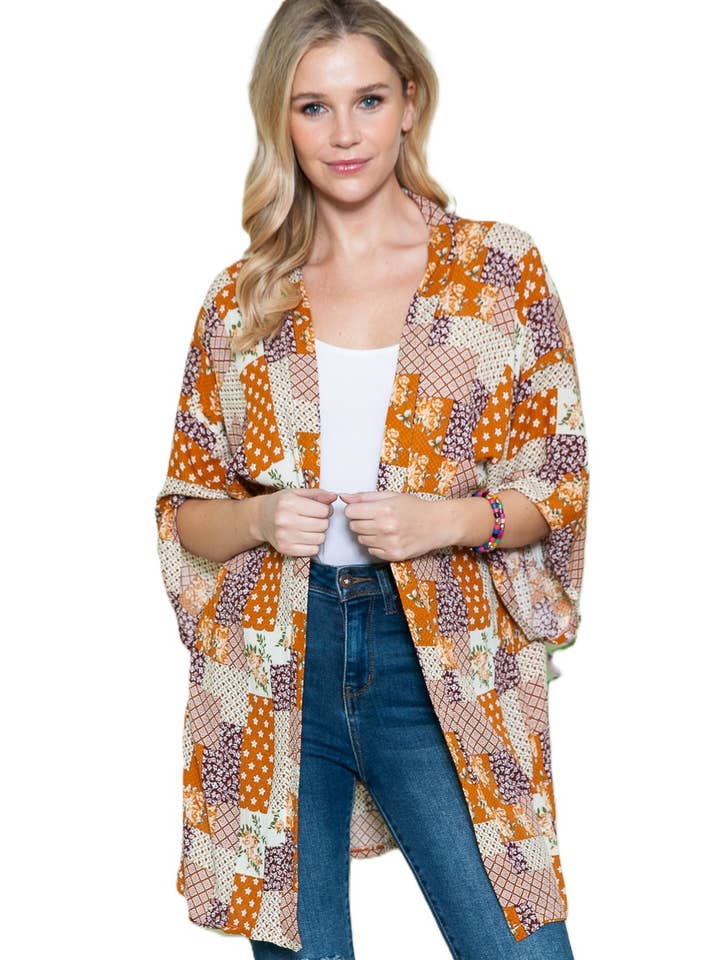 Justin & Taylor - Wholesale Kimono - Women's - Country Patchwork - Spring Time Kimono Cover-Up Top0