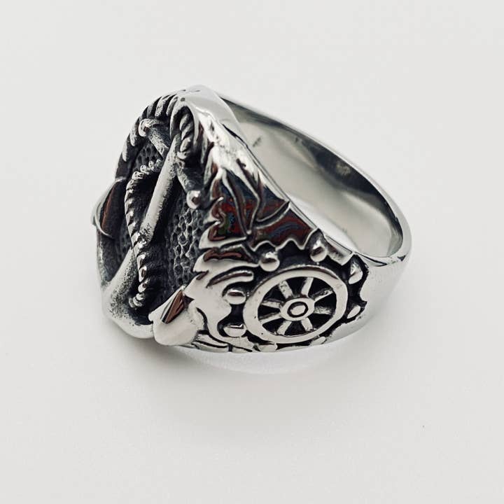 Mio Queena - Wholesale Cocktail/Statement Ring - Men's Stainless Steel Personality Retro Compass Style Rings9