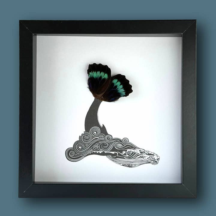 Whale Framed Art with Real Butterfly Wings for wholesale by Isms
