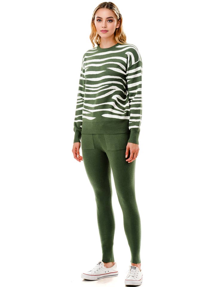 Color 5 - Wholesale Lounge Set - Women's - Zebra printing sweater top with matching solid pants set 11