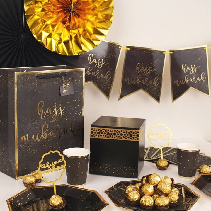 Peacock Supplies - Wholesale Banner - Hajj Mubarak Banner - Black & Gold