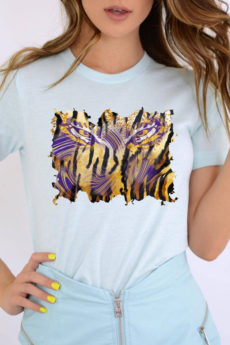 COLORBEAR - Wholesale Screen Printed T-Shirt - Women's - TIGER,LSU,FOOTBALL UNISEX SHORT SLEEVE,GRAPHIC TEE,GRAPHIC7