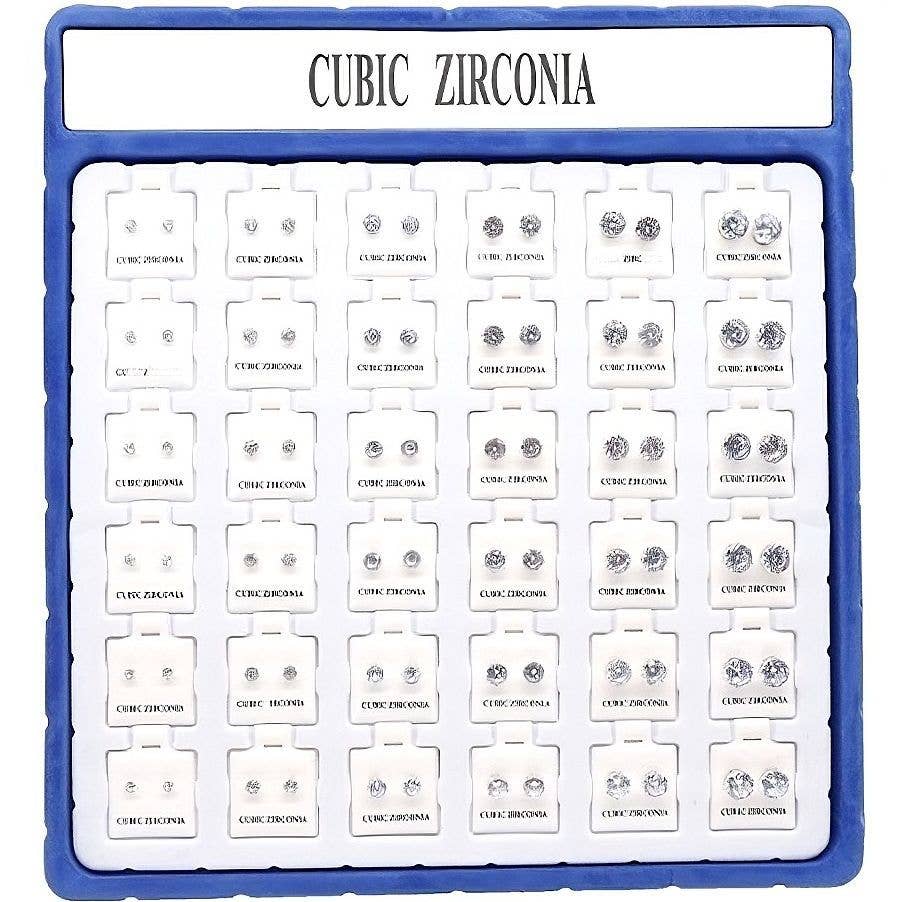 Diacly - Wholesale Stud/Post Earrings - 36pk Round Dazzling Halo Cubic Zirconia Pack1
