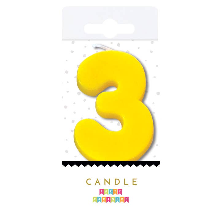 Party Partners - Wholesale Cake Candle - 3 Neon Number Candle Yellow