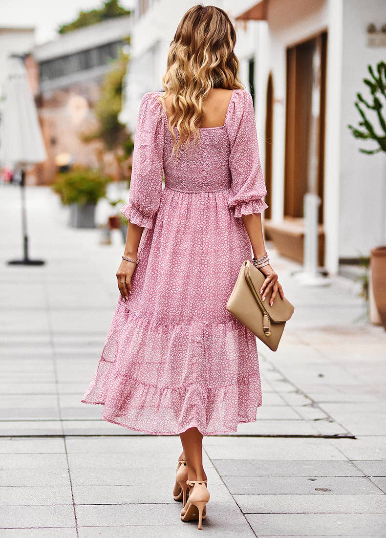 ePretty - Wholesale Dress - Women's - Ditsy Floral Smocked Square Neck Midi Dress SZ25-DR1312410