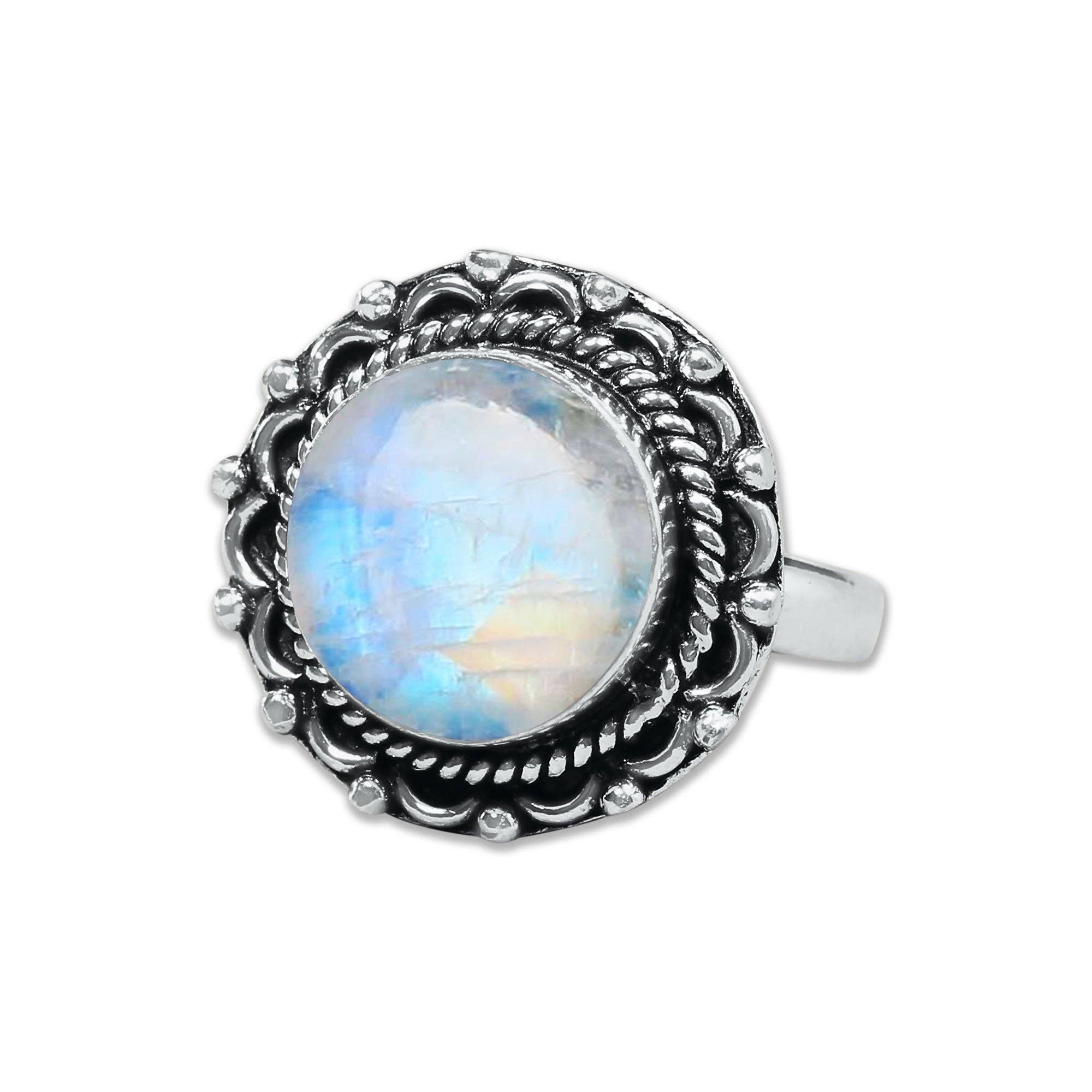 Handmade Jewels - Wholesale Cocktail/Statement Ring - Rainbow Moonstone AAA Rings – Silver-Plated, Handmade, Shimmering Blue (Made to Order)9
