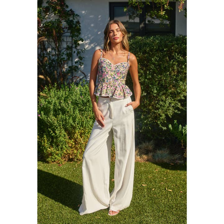 PINK GREEN FLORAL Morning Glory Flared Cami Top (1) for wholesale on Faire