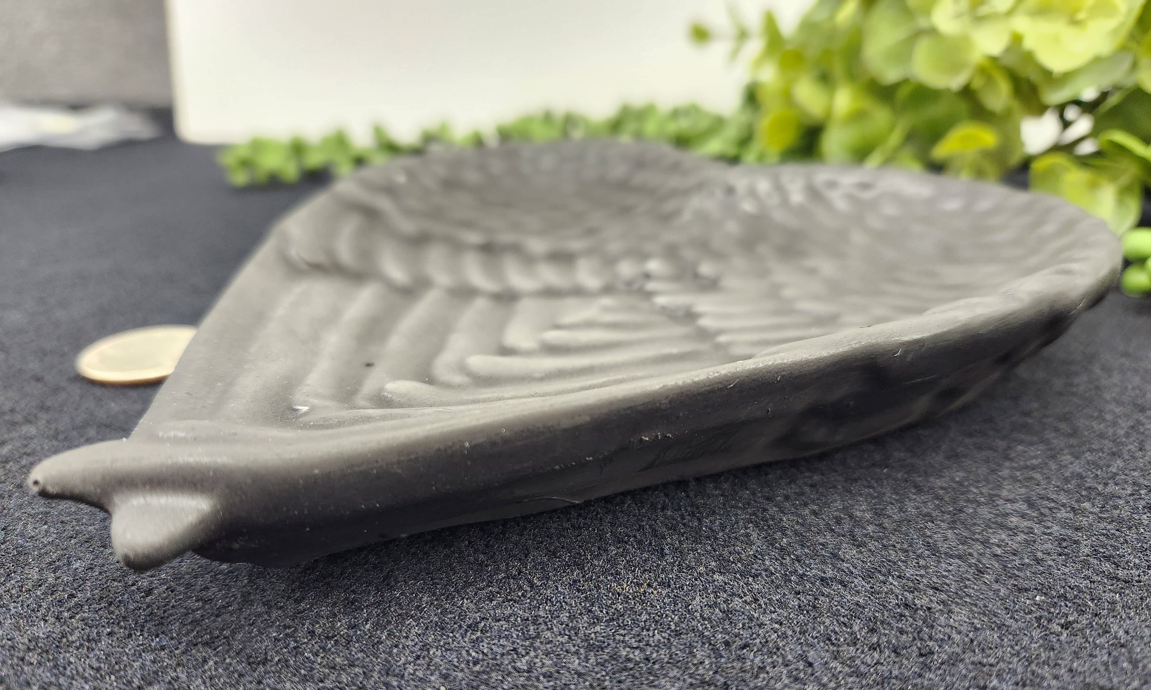 Meraki Gemstones - Wholesale Decorative Plate/Dish/Bowl - Shungite  Angel Wing Plate/Bowl (Approximately 7"x6"x1.25")3