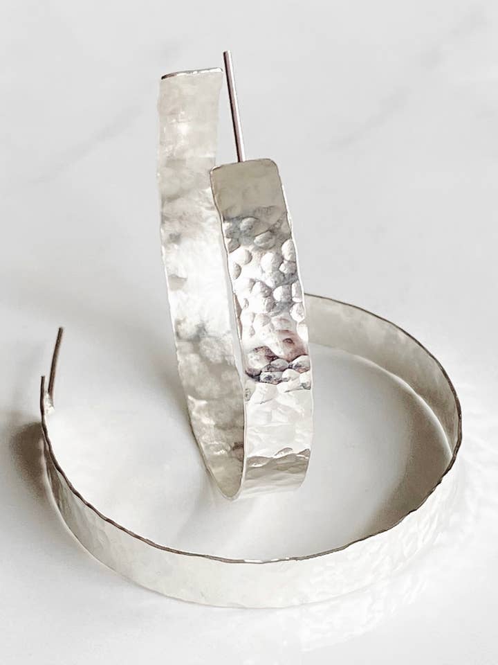 Bold hammered hoops - Sterling Silver for wholesale by Bonnie Boardman Jewelry