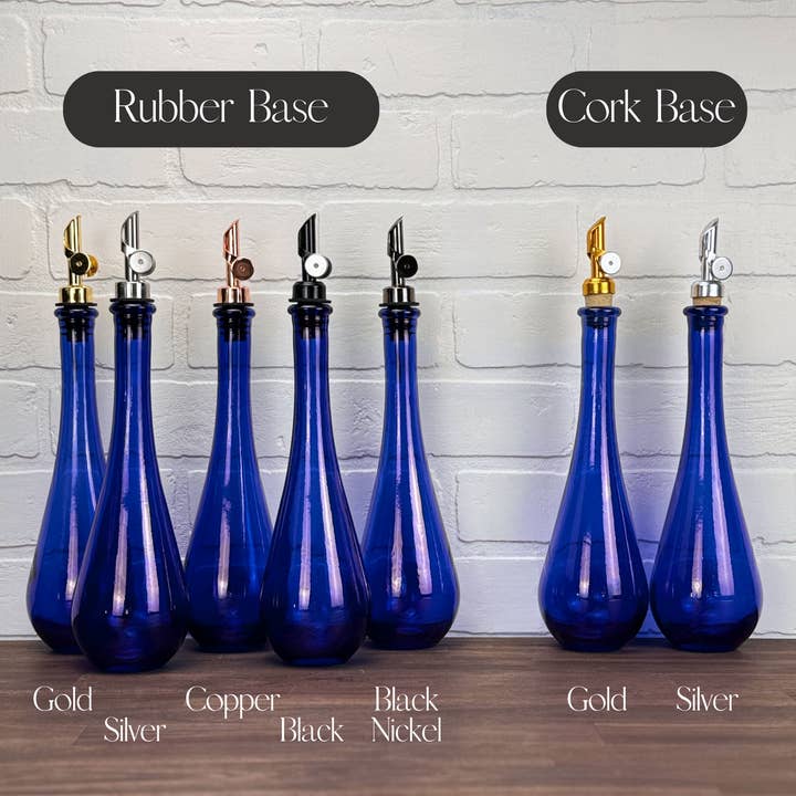 Blush Apothecary - Wholesale Oil/Vinegar Dispenser - 11.8-ounce Raindrop Cobalt Blue Bottle, Weighted Pour Spout