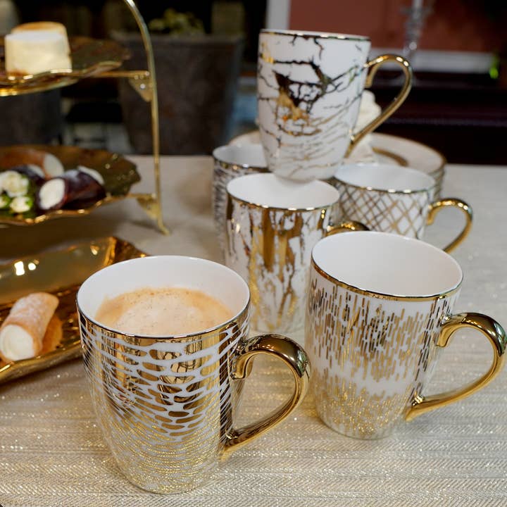 Certified International - Wholesale Coffee Mug - Gold Plated Mugs Matrix Gold Plated Tapered Mugs (6) asst