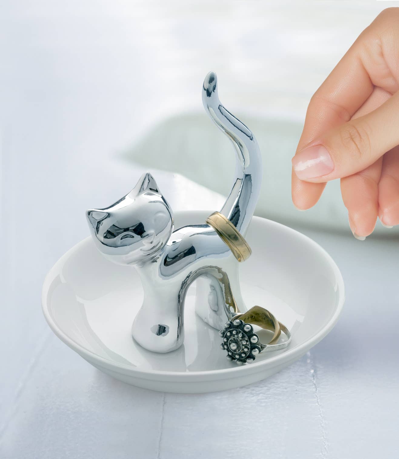 Balvi - Wholesale Jewelry Dish - Ring holder, Gatto, silver, porcelain1