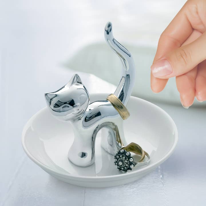 Balvi - Wholesale Jewelry Dish - Ring holder, Gatto, silver, porcelain1