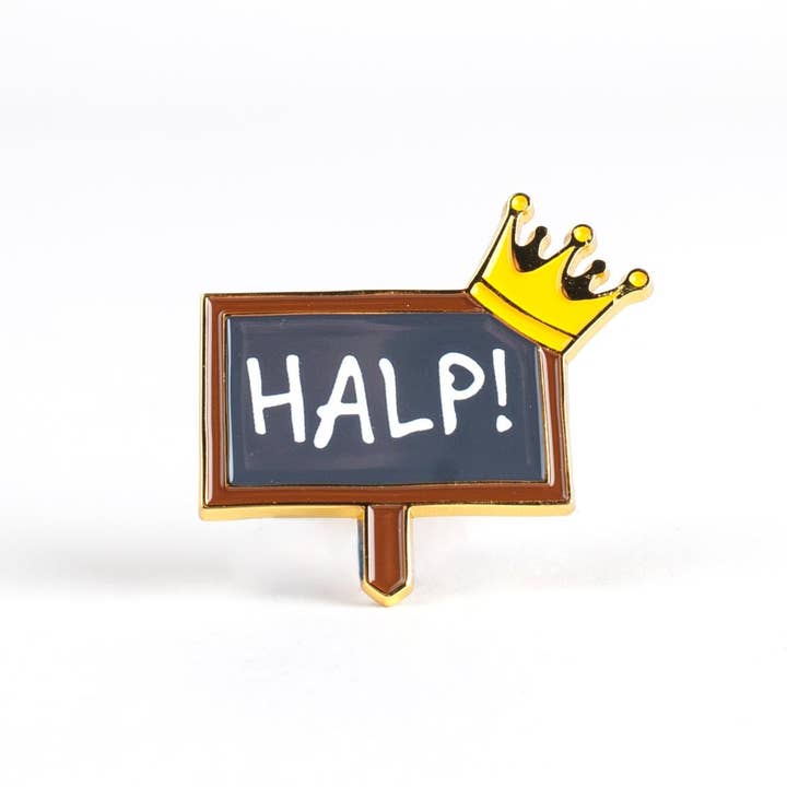 Kingsley’s Halp Sign Enamel Pin | Assistant to the Villain for wholesale by Kingdom of Threads