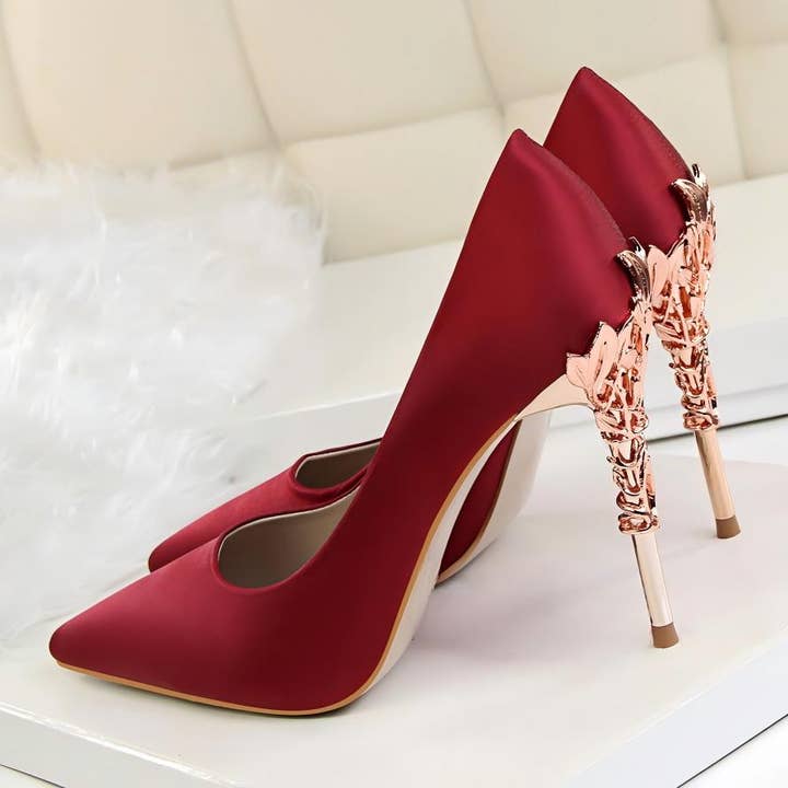 JP65 Satin Pointed Toe Stiletto Heels with Metal Heel for wholesale by JanL Ladies Shop