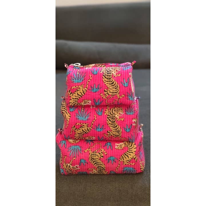 Dunkelrosa Tigerprint Baumwoll-Reise-/Make-up-Tasche/Kosmetiktasche für den Großhandel von Ayras World