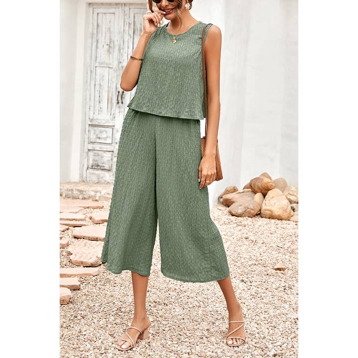 Solid Color Sleeveless Wid Leg Jumpsuit for wholesale by Supreme Fashion