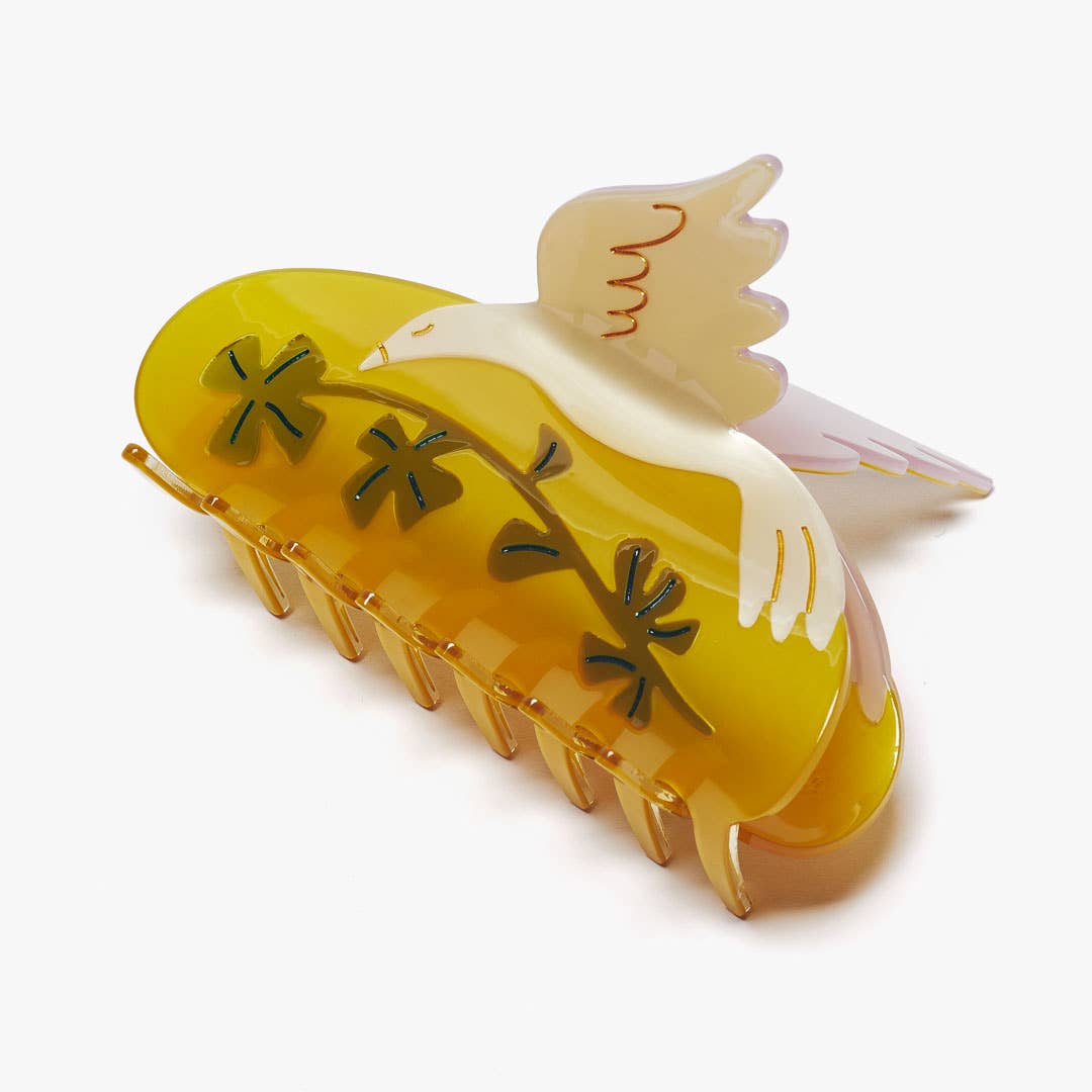 WINONA IRENE - Vente Pince à cheveux – femme - Pince à cheveux en acétate White Dove and Lucky Four Leaf Clover XL