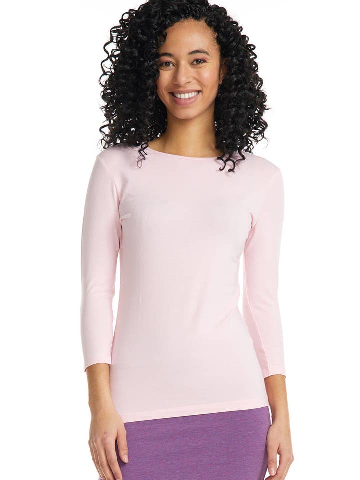 3/4 Sleeve Snug Fit Layering Cotton T-Shirt Top EX801941 for wholesale by Esteez LLC