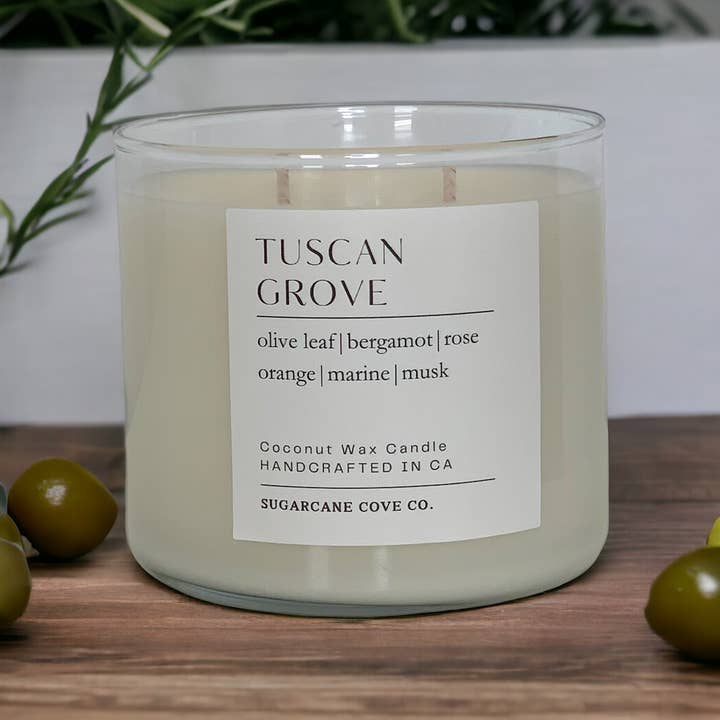 Sugarcane Cove Company - Wholesale Jar/Filled Candle - TUSCAN GROVE | olive leaf, citrus, marine