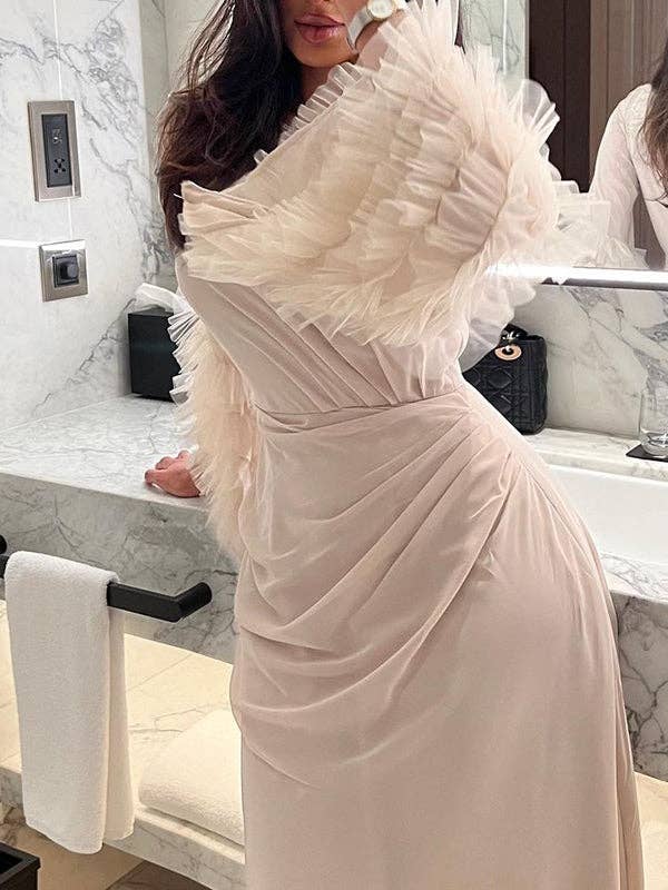 Plush Looks – wholesale Dress – Women's – Pleated Tie-Waist Flared Sleeve Maxi Dress12