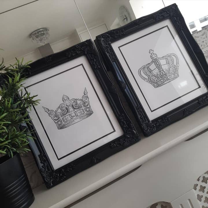 King & Queen Crown Couple Black Set Of 2 Bedroom Prints for wholesale by WinsterCreations™