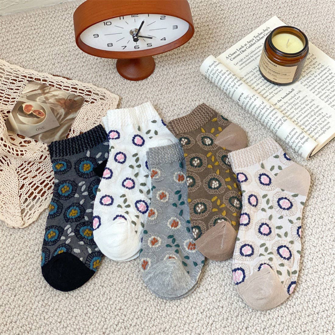 Funkyrel® Atzbranding Limited – Engroshandel Strømper - Dame – Rufia - Blomstermønstret Lavtskårne Sokker4