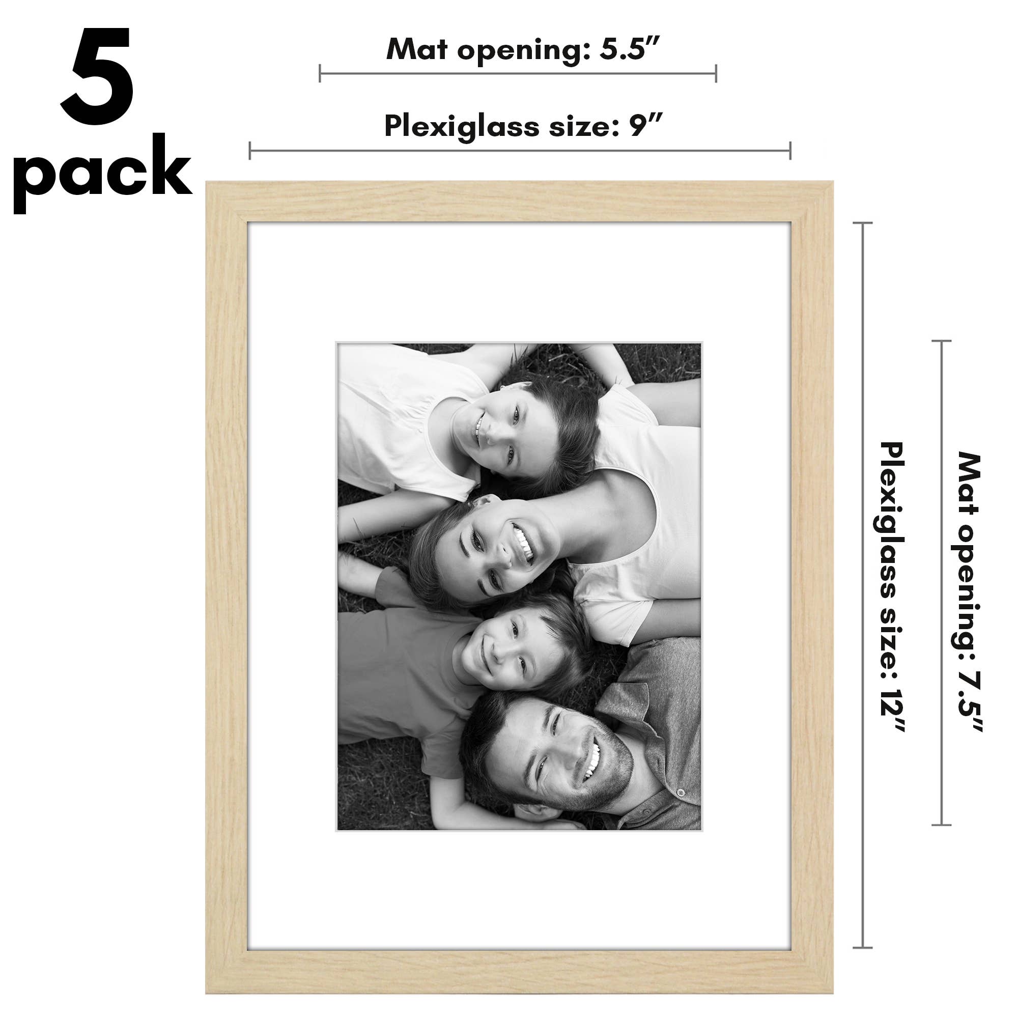 Americanflat - Wholesale Picture Frame - Americanflat 5 Pack Picture Frames With Mat Plexiglass Cover125