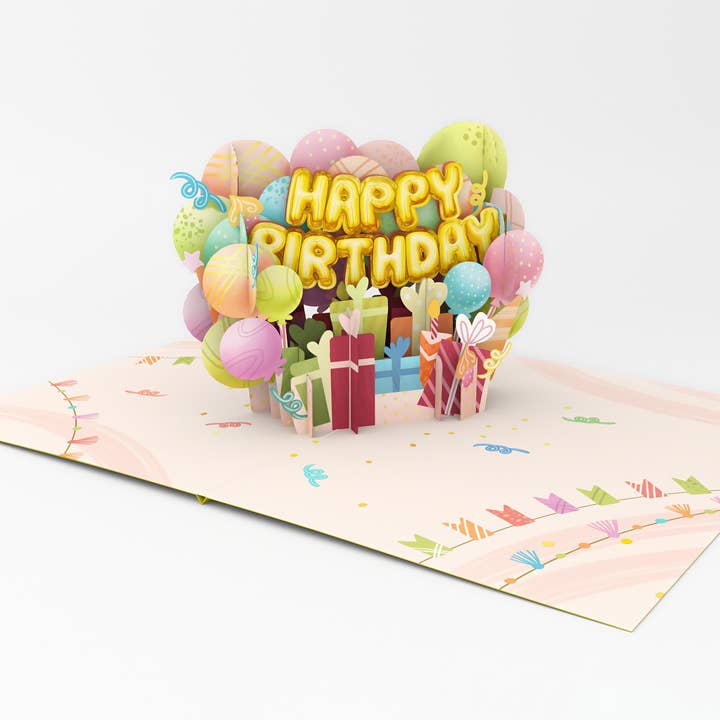 Happy Birthday Balloons Pop-Up Card for wholesale by Blue Bird Cards
